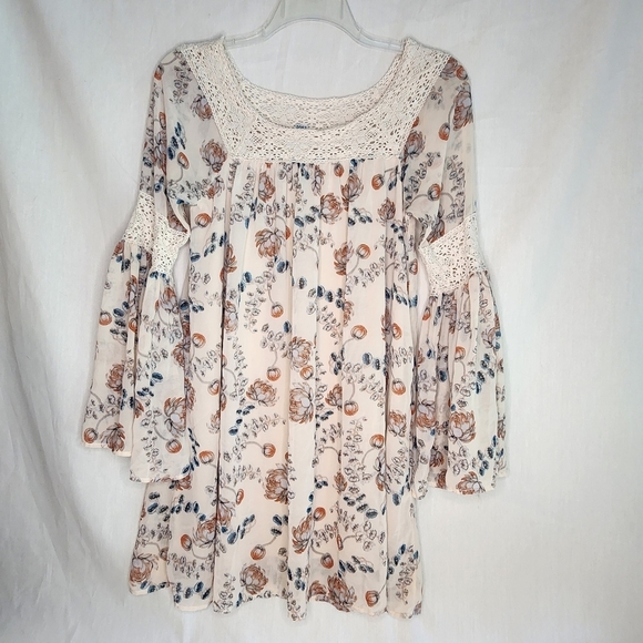 entro Tops - Entro Womens Blouse with Bishop Sleeves and Knitted Detail Size M Peasant Hippie